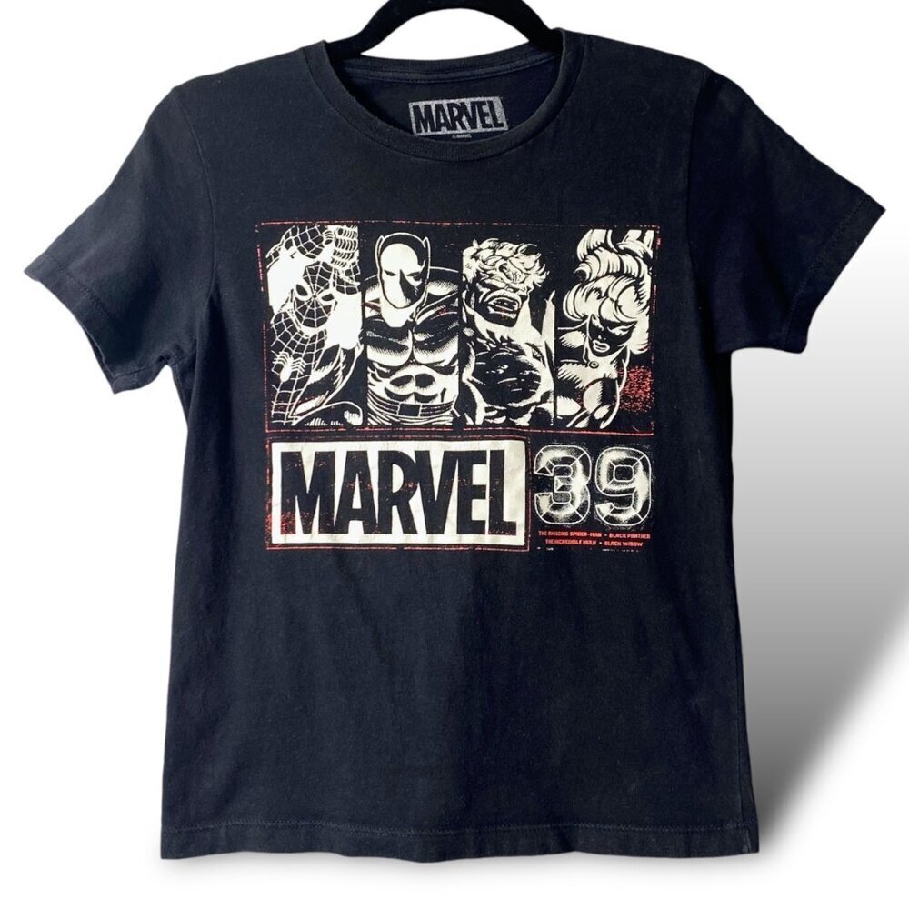 Marvel 39 T-Shirt Youth M Black Spiderman, Black Panther, Hulk & Black Widow Tee